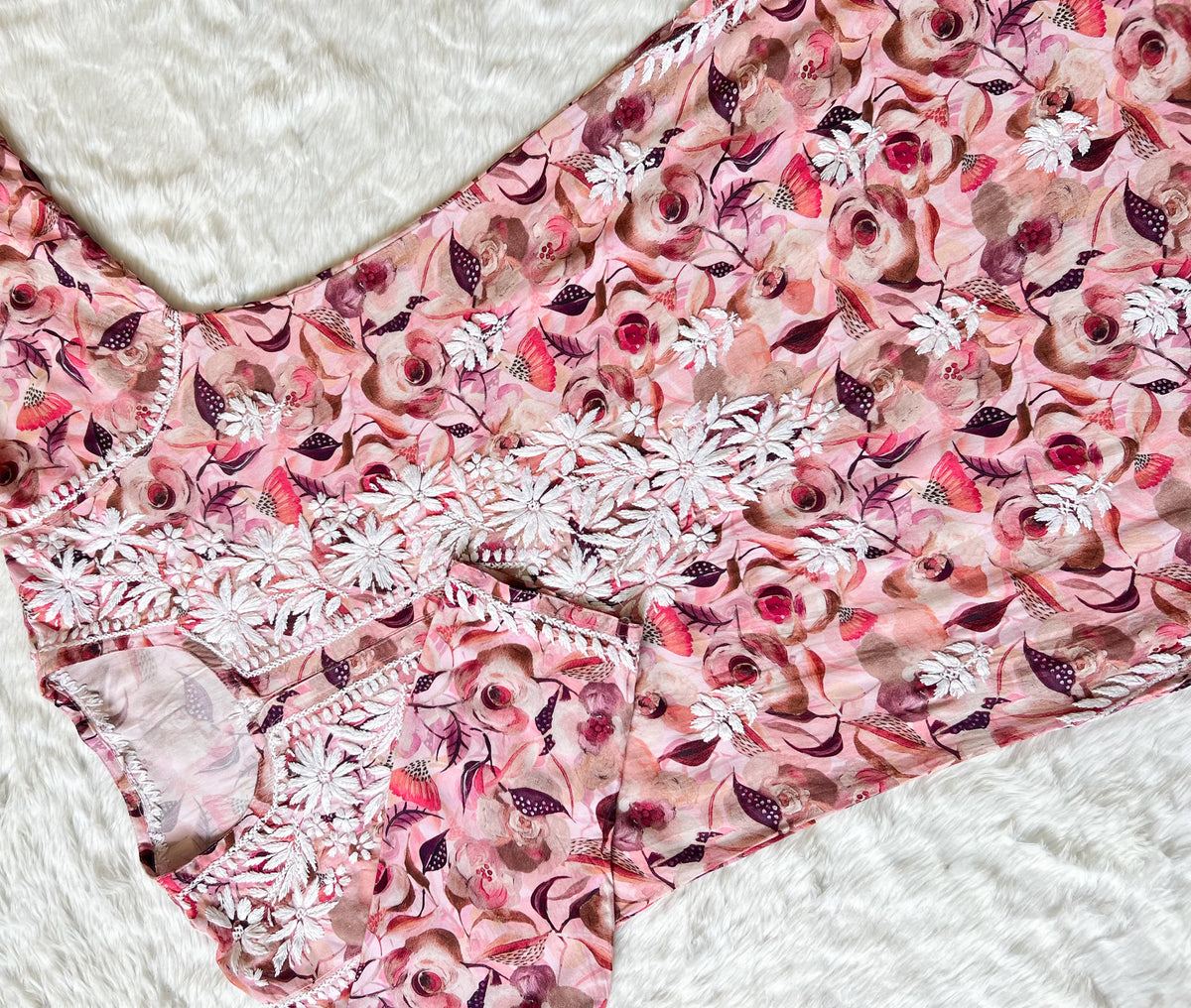 Zoya Pink Printed Long Rayon Kurta