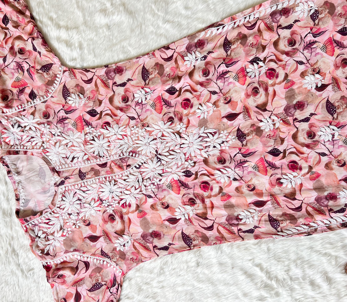 Zoya Pink Printed Long Rayon Kurta