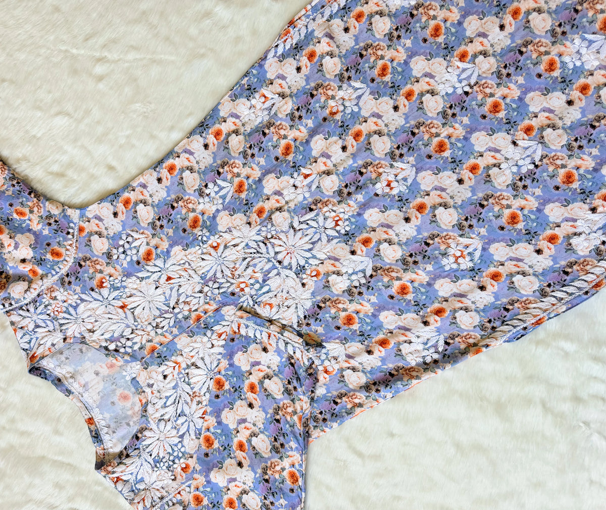 Zuby Sky Blue Printed Long Rayon Kurta with White Chikankari