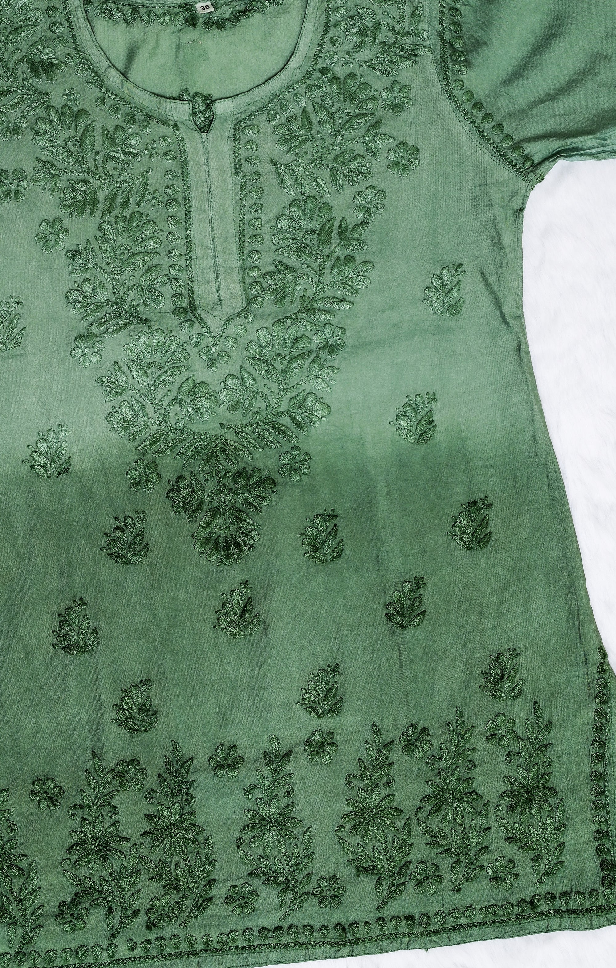 Sage green Chanderi Short Ombre Chikankari Kurta