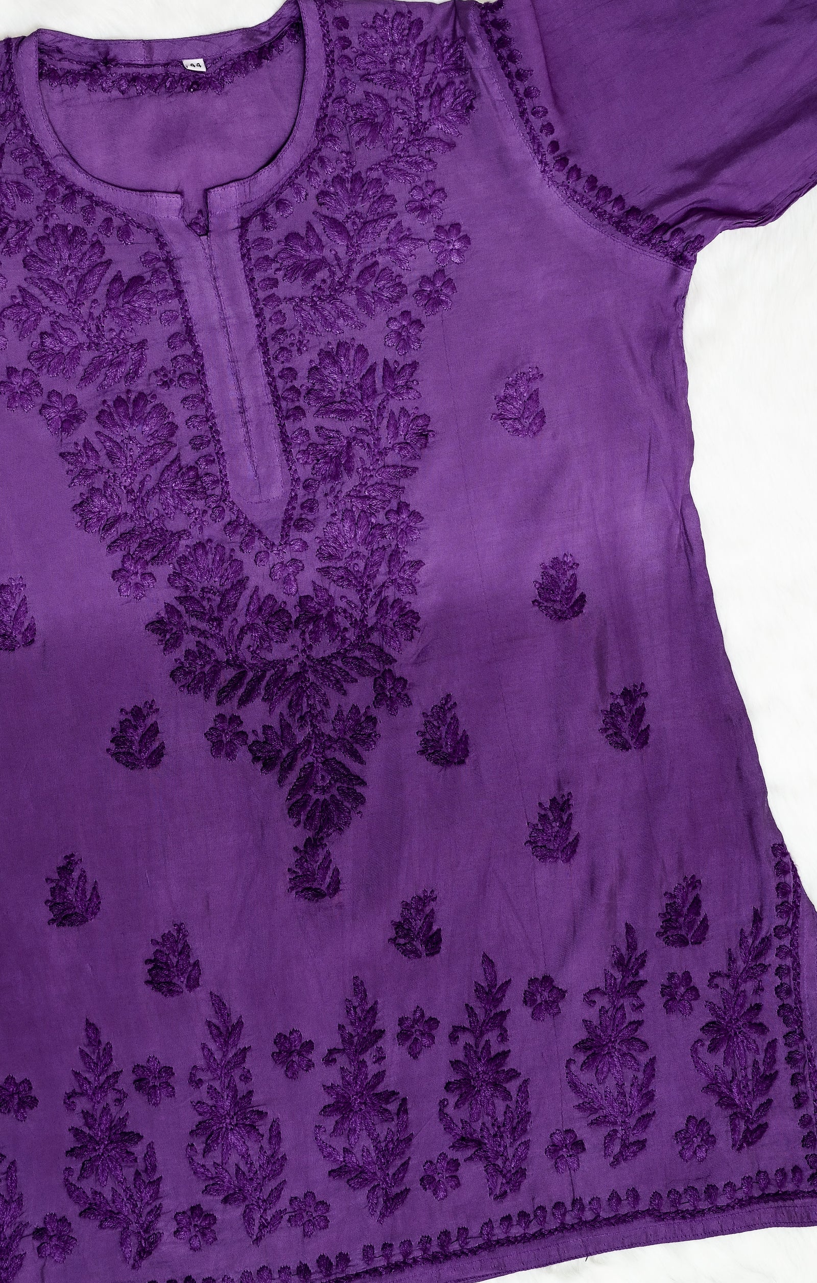 Deep purple Chanderi Short Ombre Chikankari Kurta