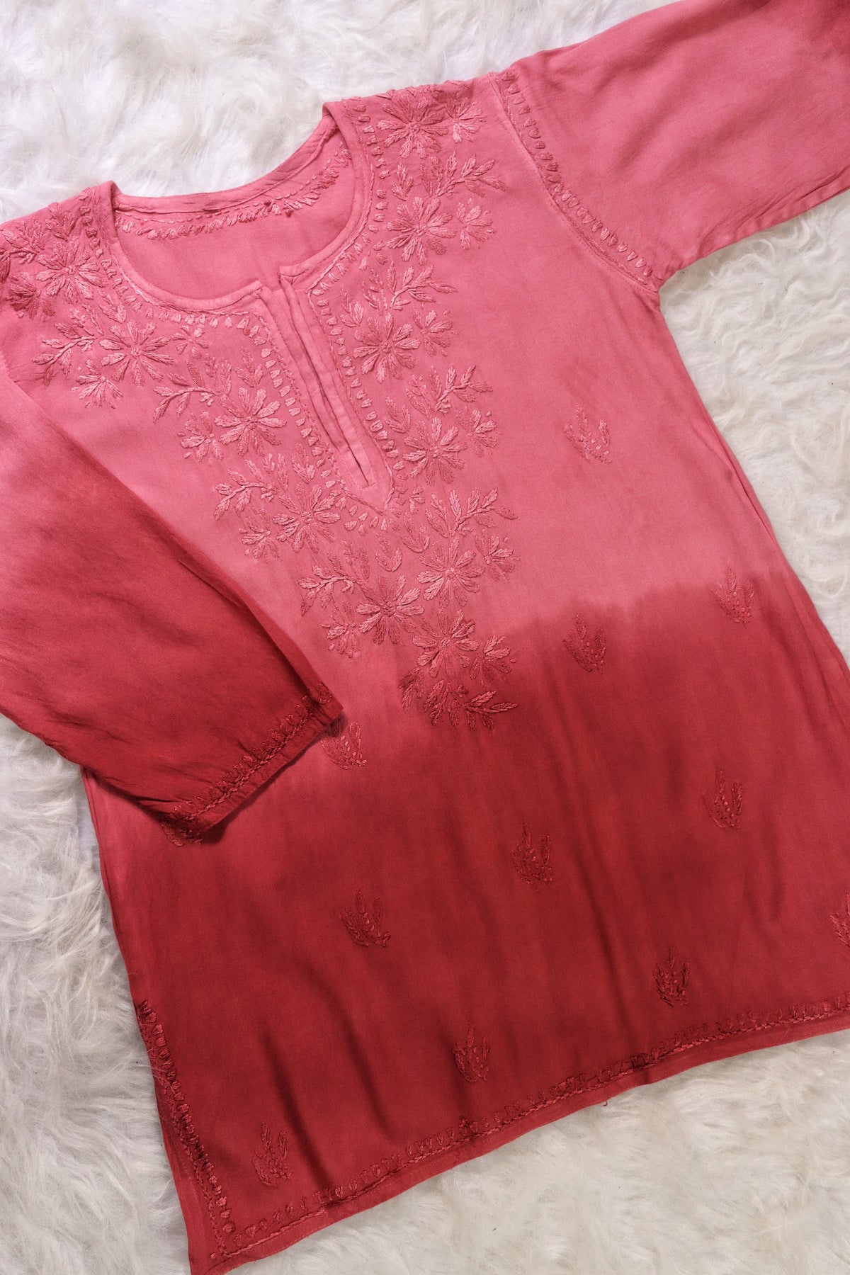 Crimson Ombre Short Rayon Kurta
