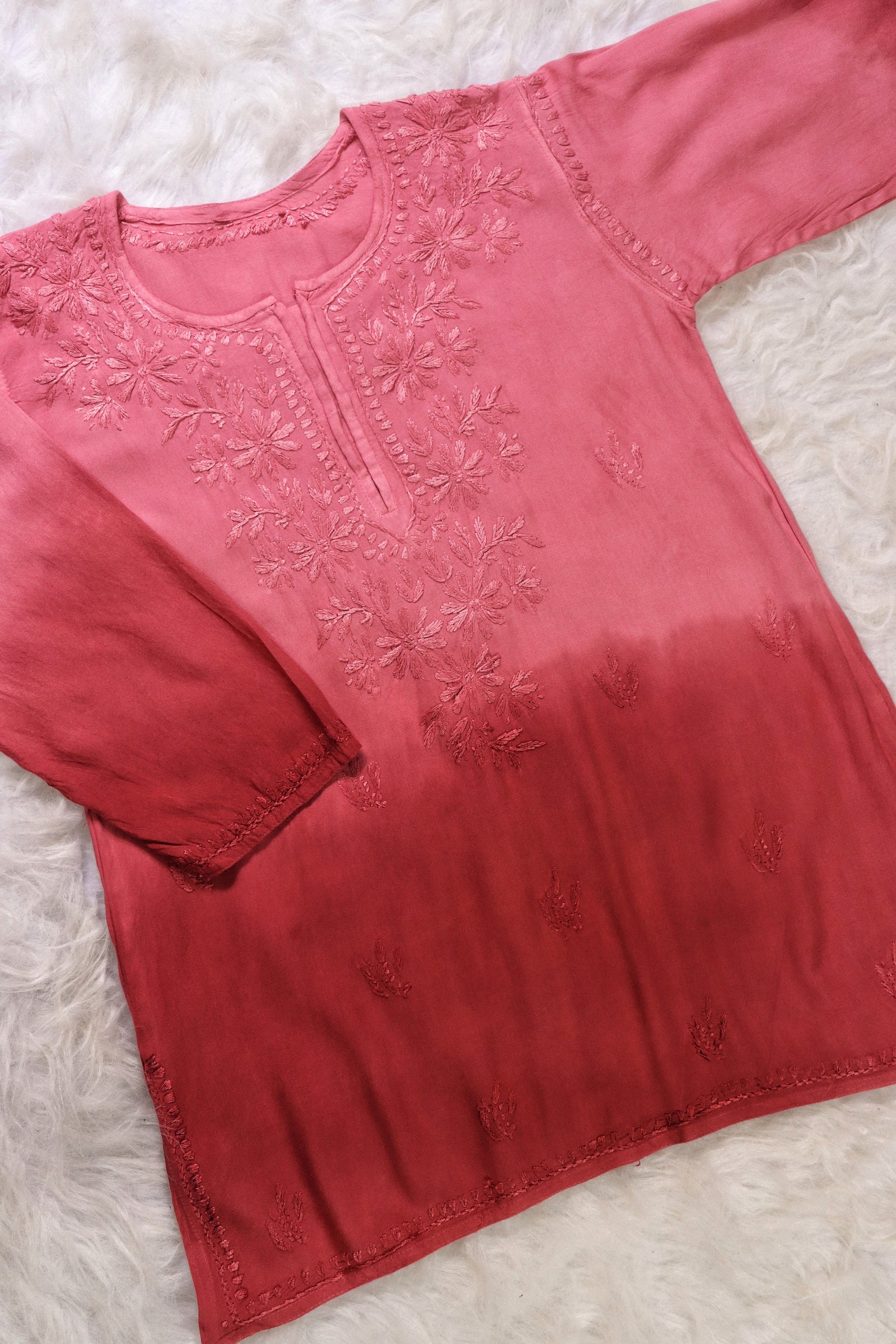 Crimson Ombre Short Rayon Kurta