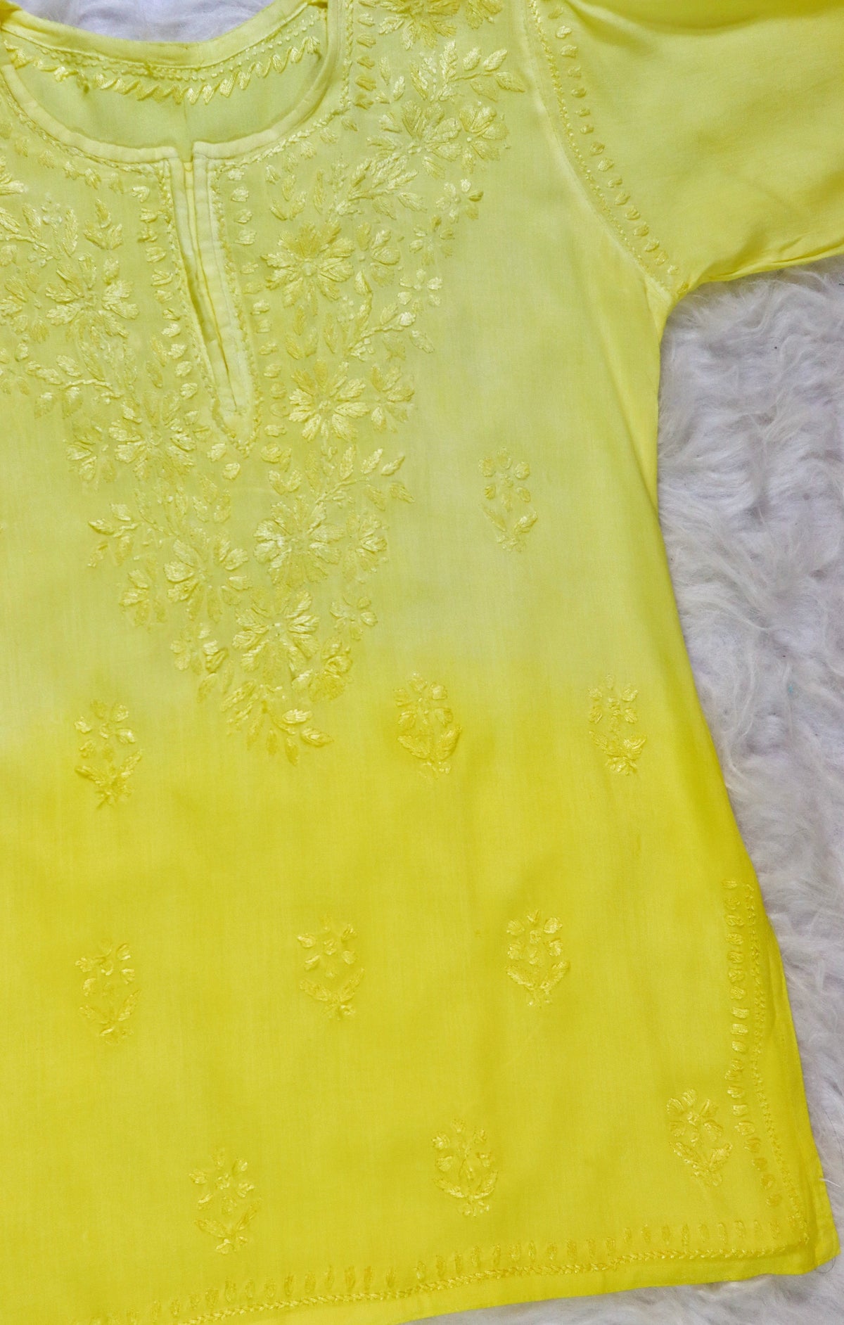 Yellow Ombre Short Rayon Kurta 