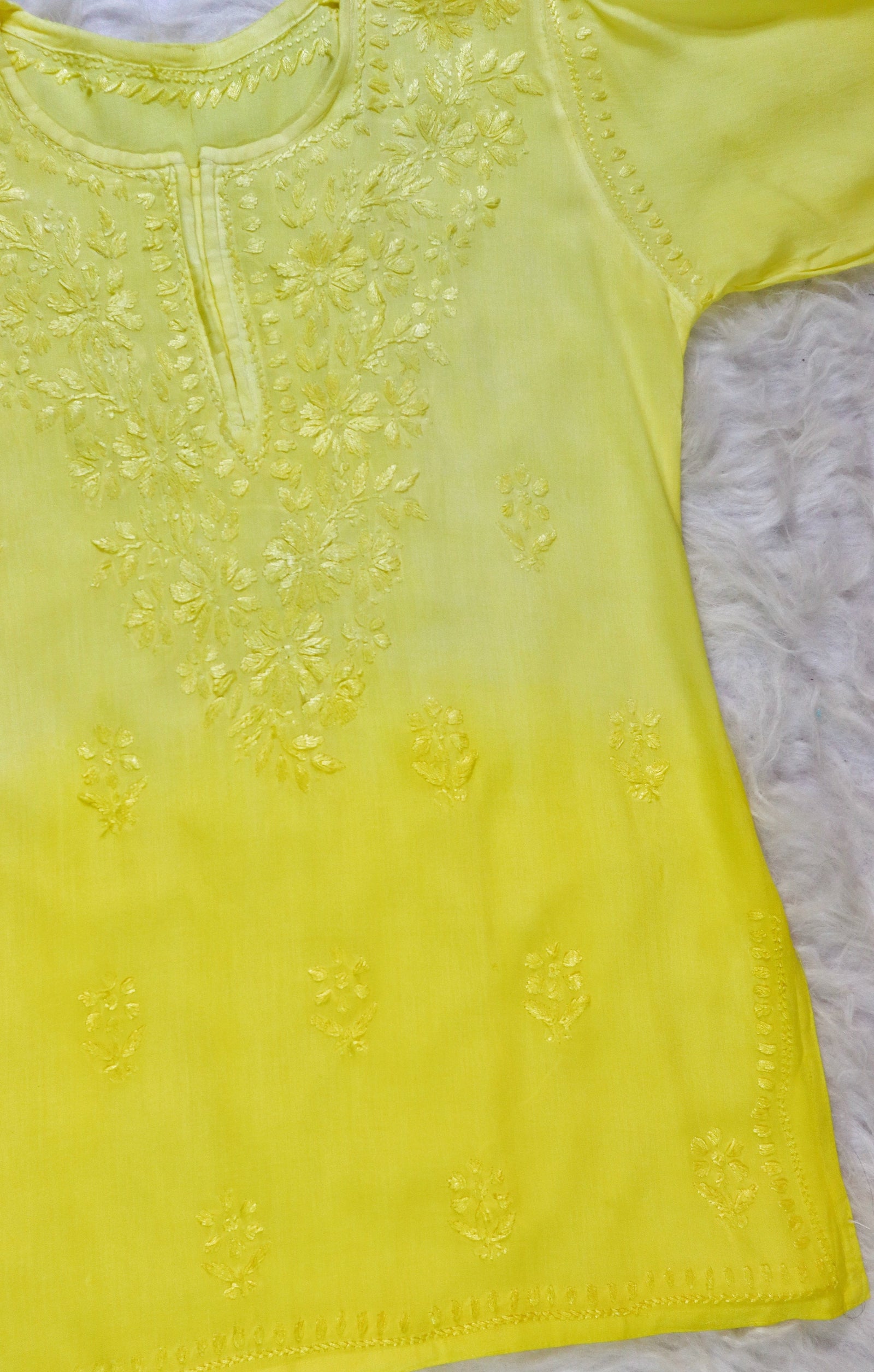 Yellow Ombre Short Rayon Kurta 