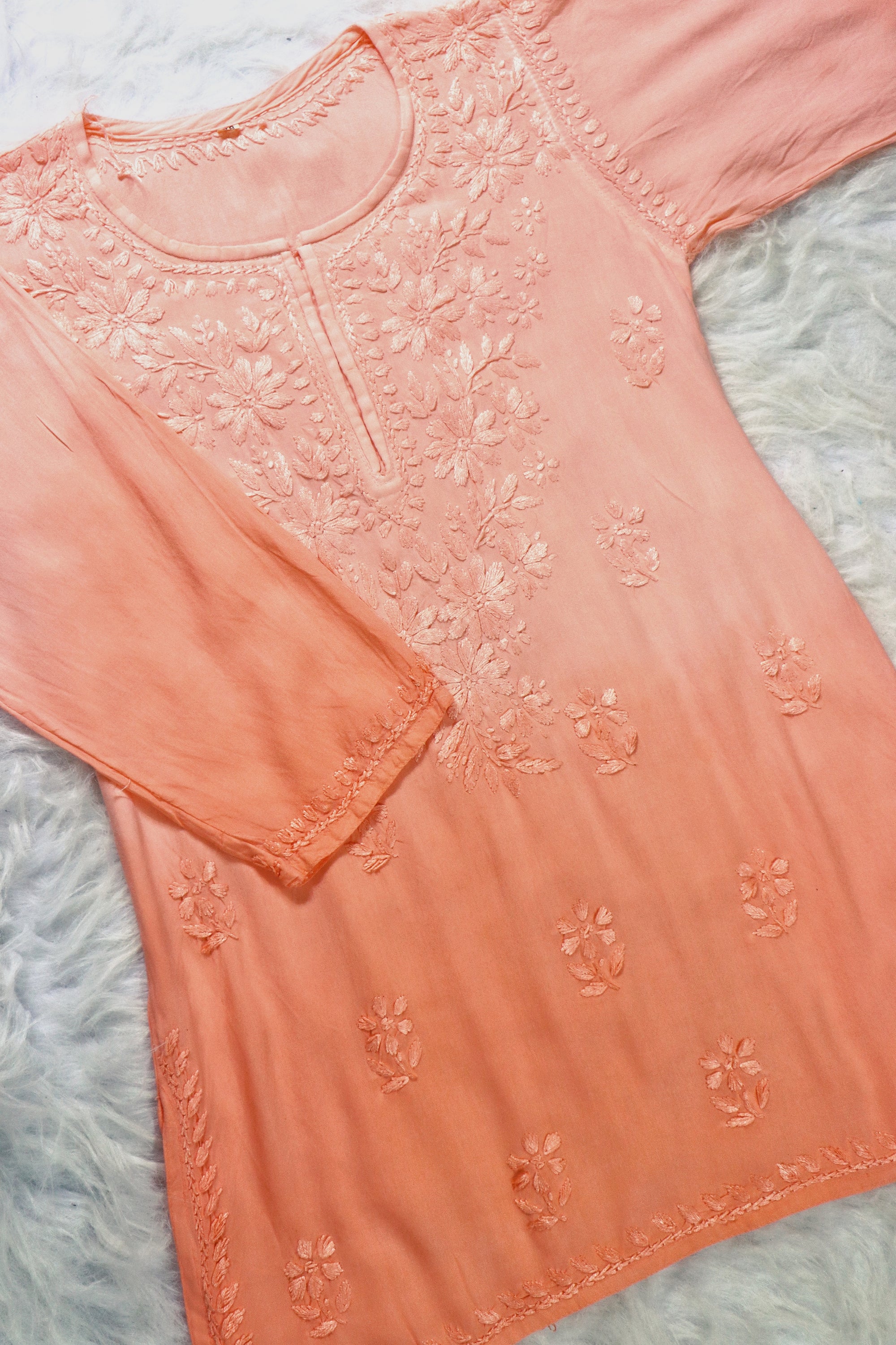 Light Peach Ombre Short Rayon Kurta
