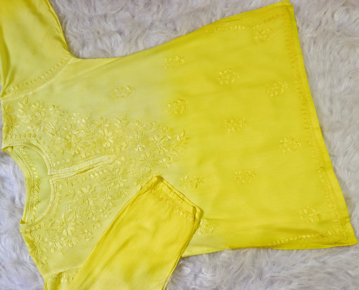 Yellow Ombre Short Rayon Kurta 
