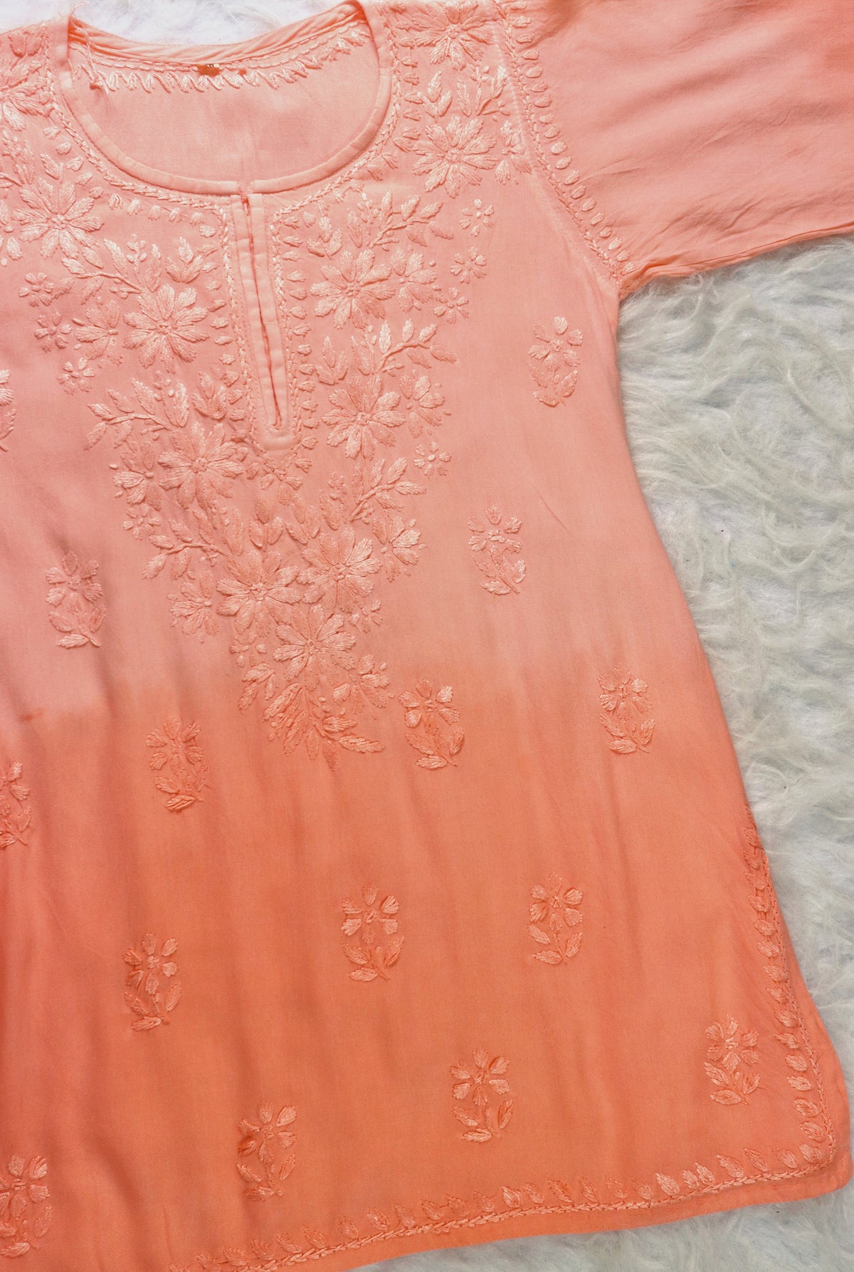 Light Peach Ombre Short Rayon Kurta