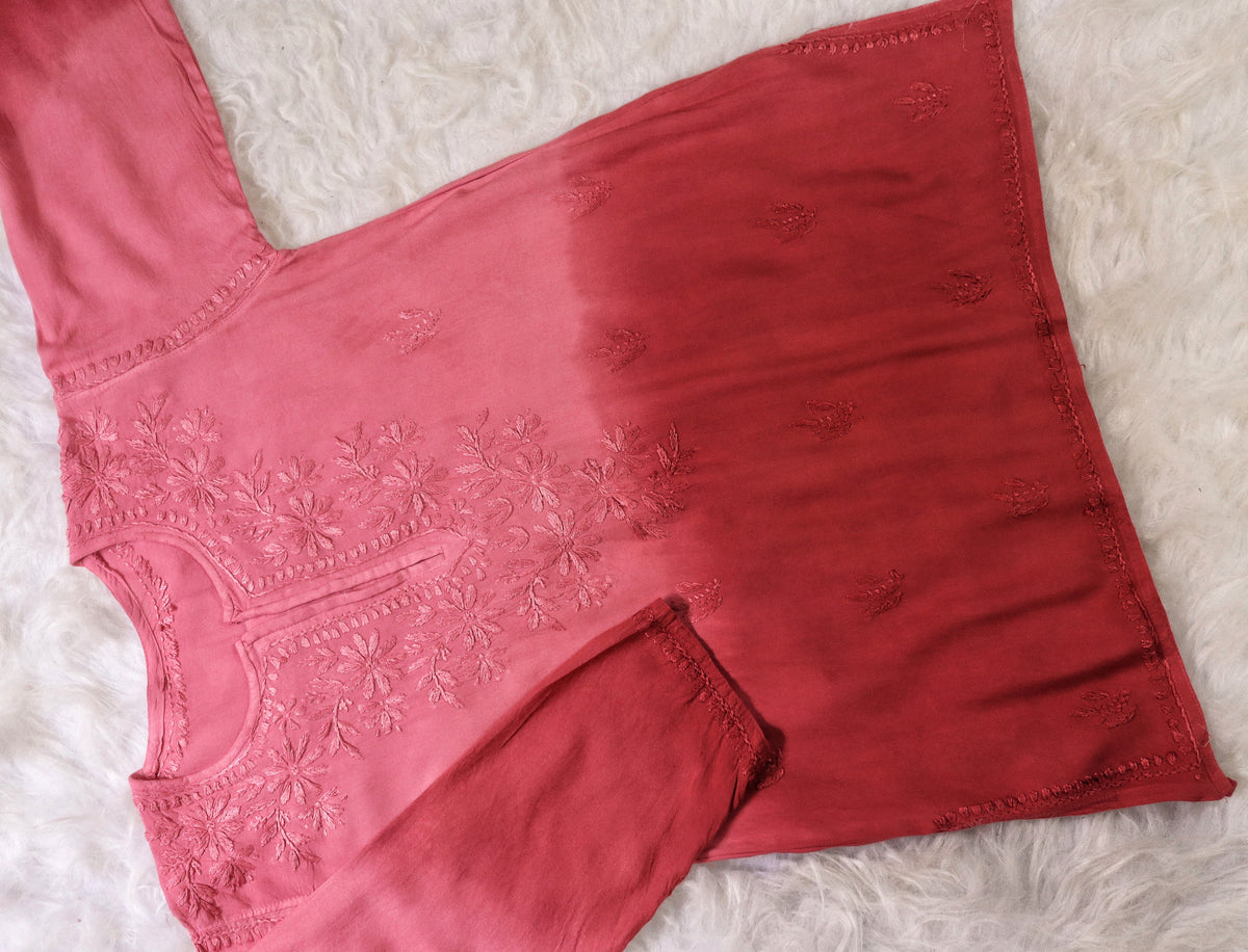 Crimson Ombre Short Rayon Kurta