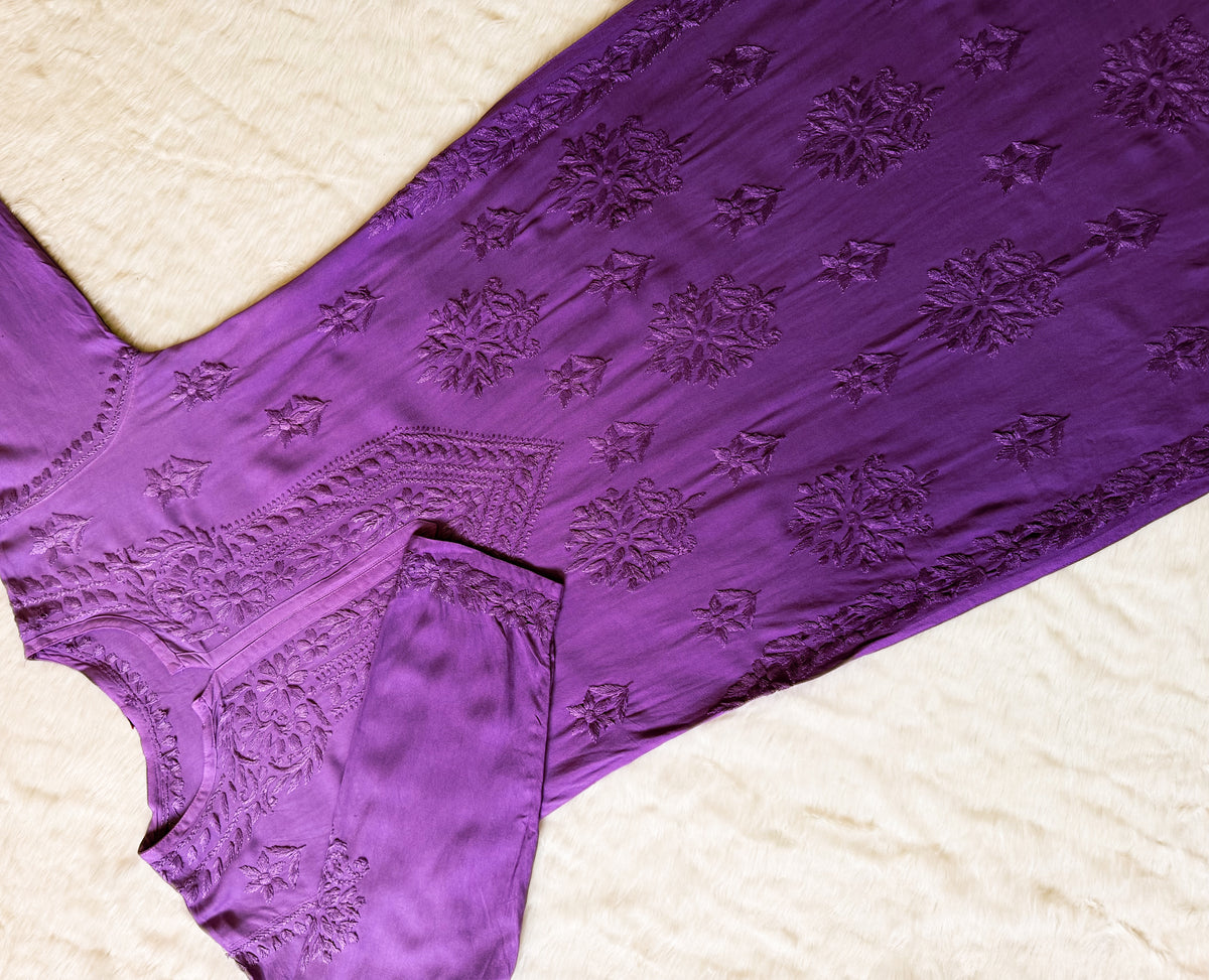 Leela Purple Rayon Kurta Bottom Set with Self Chikankari Handwork