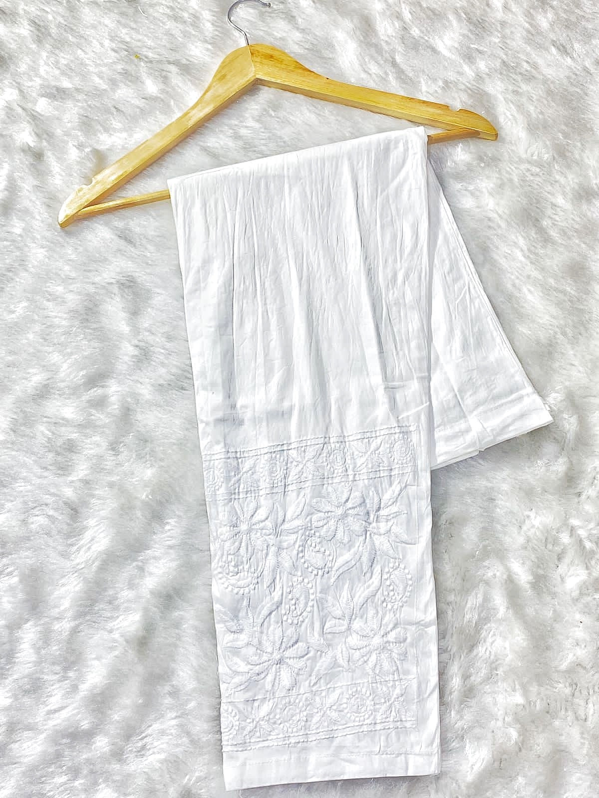 White Chikankari Stretchable Pants