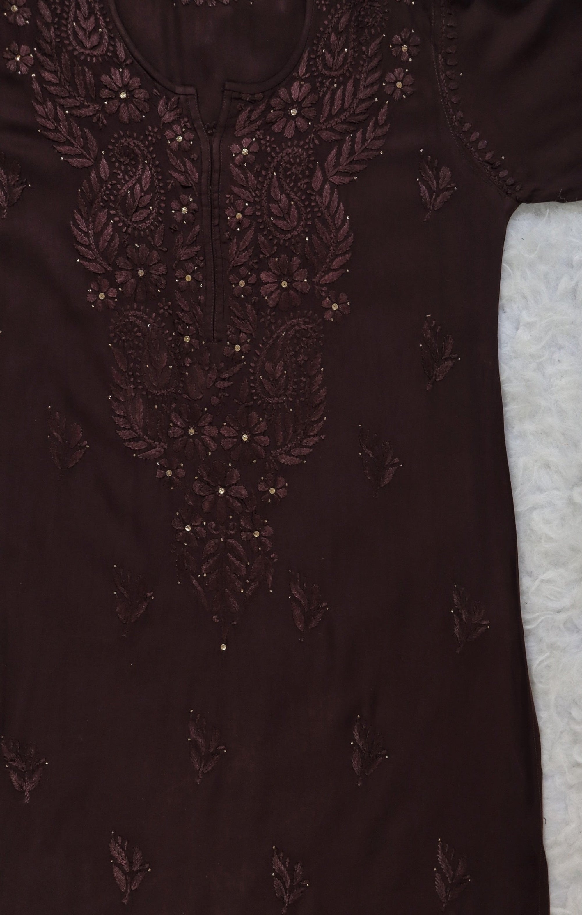 Chocolate Brown Rayon Kurta with Self Chikankari & Mukesh Work