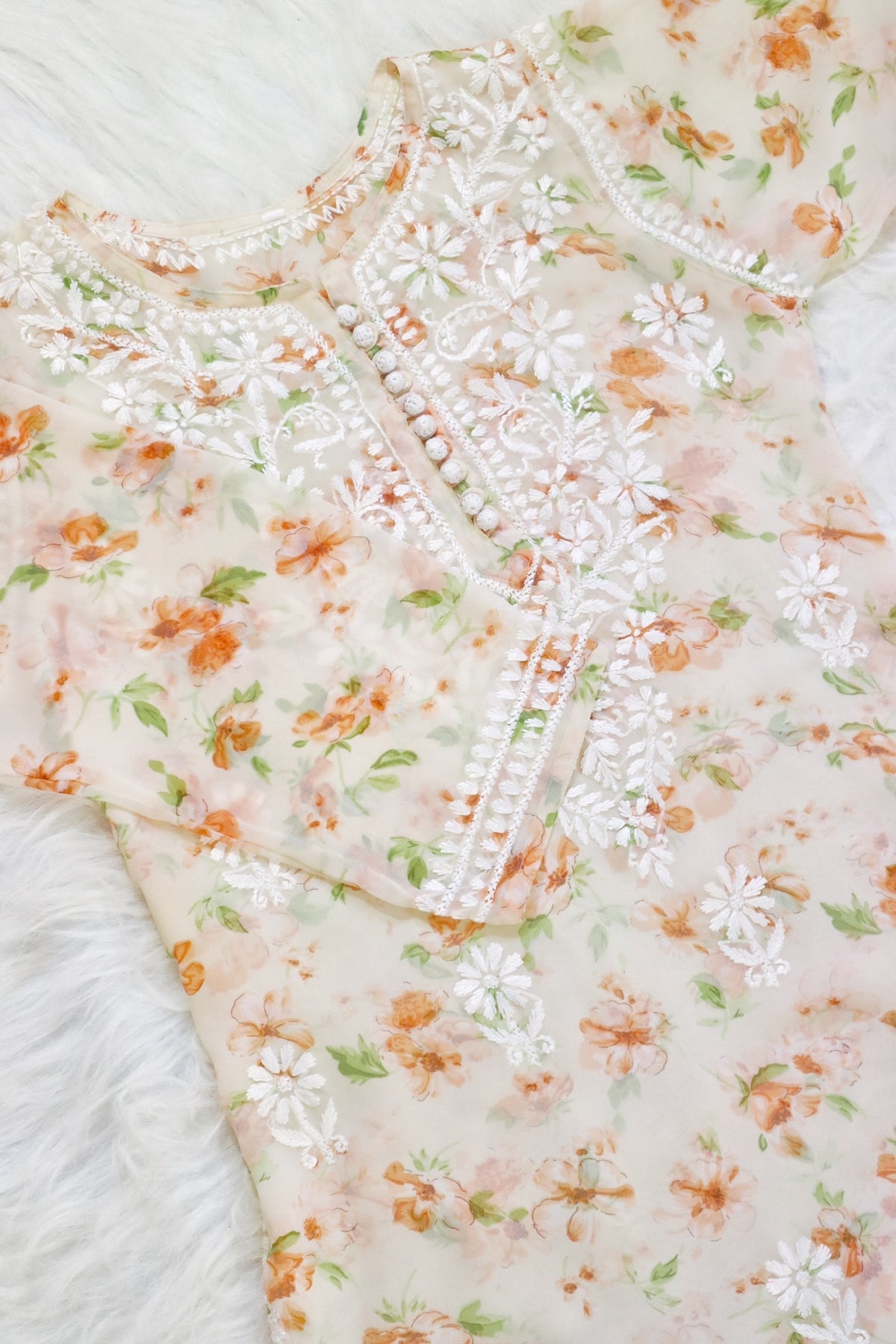 Soft Cream Georgette Printed Kurta